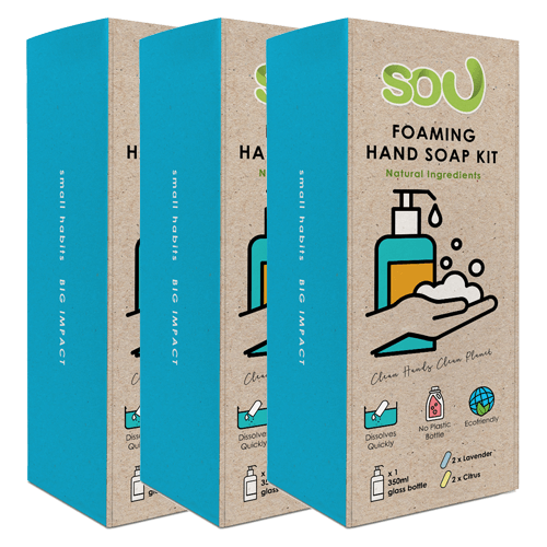 SOU Eco-Friendly Foaming Hand Soap Tablet Starter Kit - 350ml Forever Glass Bottle + 4 Tablets)