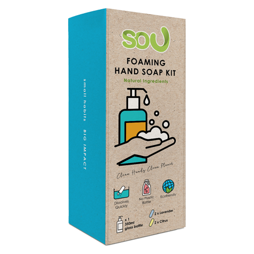 SOU Eco-Friendly Foaming Hand Soap Tablet Starter Kit - 350ml Forever Glass Bottle + 4 Tablets)