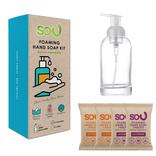 SOU Eco-Friendly Foaming Hand Soap Tablet Starter Kit - 350ml Forever Glass Bottle + 4 Tablets)